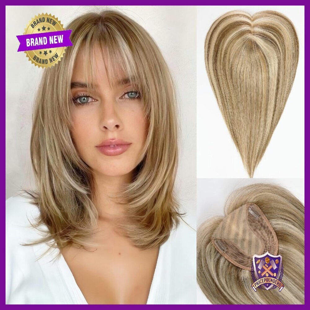 Human Hair Topper 5x5.5 Inch Base 14 Inch Length With Bangs